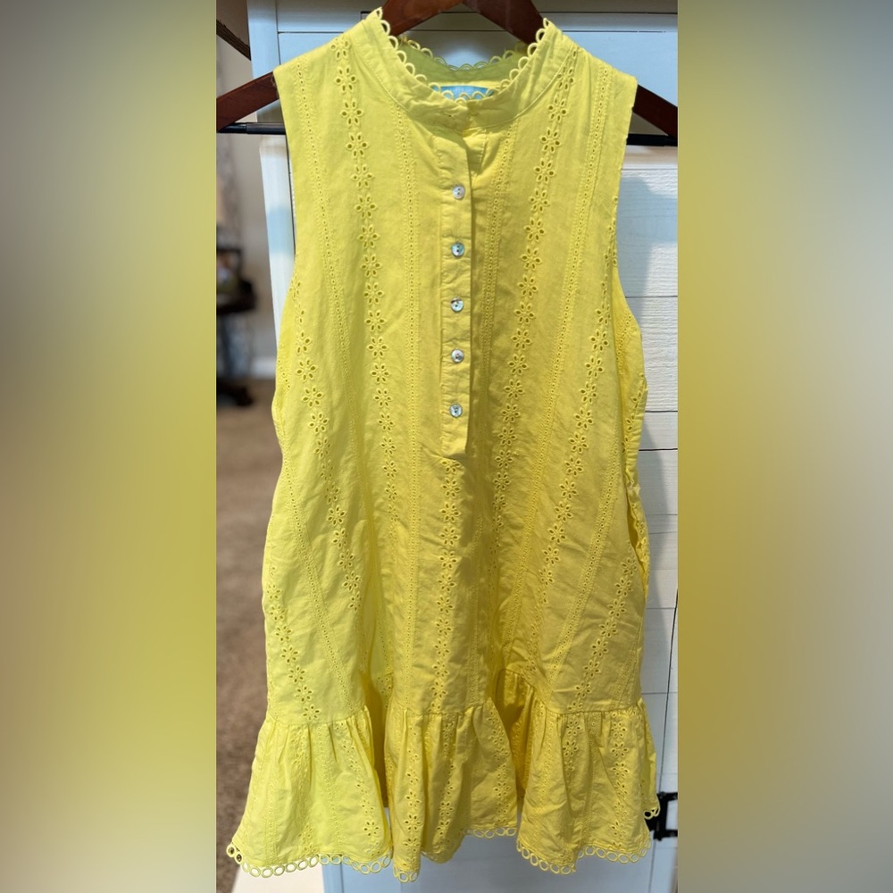 Draper James Yellow Eyelet Sleeveless Ruffle Hem Dress